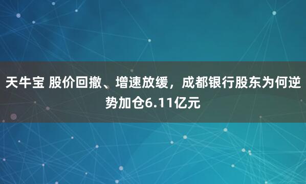 天牛宝 股价回撤、增速放缓，成都银行股东为何逆势加仓6.11亿元